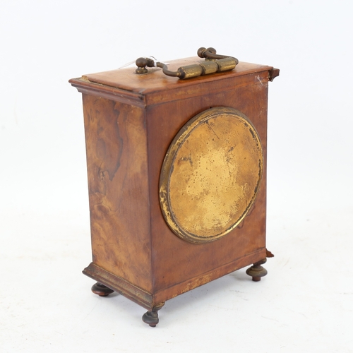 483 - A Vintage walnut mantel clock, white enamel dial with Roman numeral hour markers, with lion mark on ... 