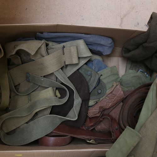 512 - A quantity of various military canvas bags, straps etc (boxful)