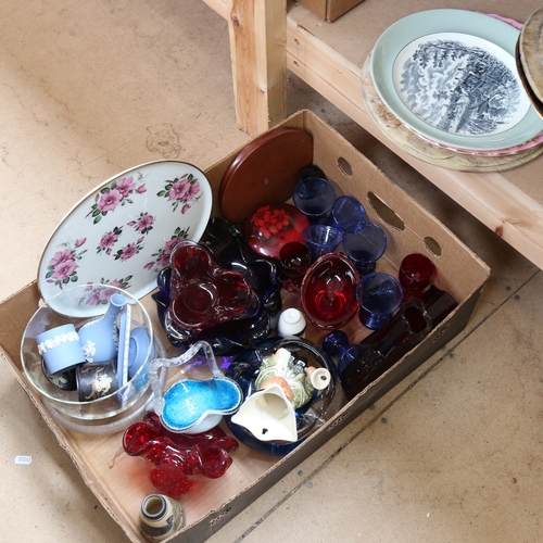 515 - Various glass and china, including Wedgwood blue and white Jasperware, Czechoslovakian glass bubble ... 