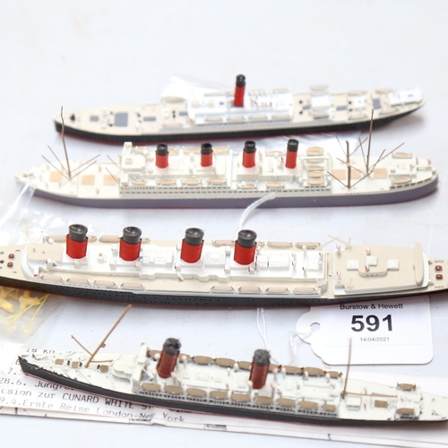 591 - A group of 1:1250 scale diecast model ships, including Lusitania, all boxed (5)