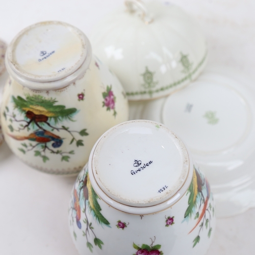 598 - A pair of Dresden ceramic jars and covers, and an Allertons Ltd Adam pattern dish and cover (3)