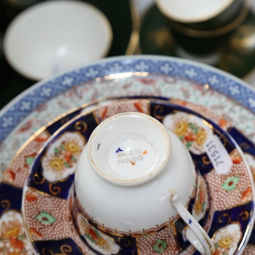 600 - Various china and ceramics, including large Japanese Imari style sauce boat, Alaska Foley bone china... 