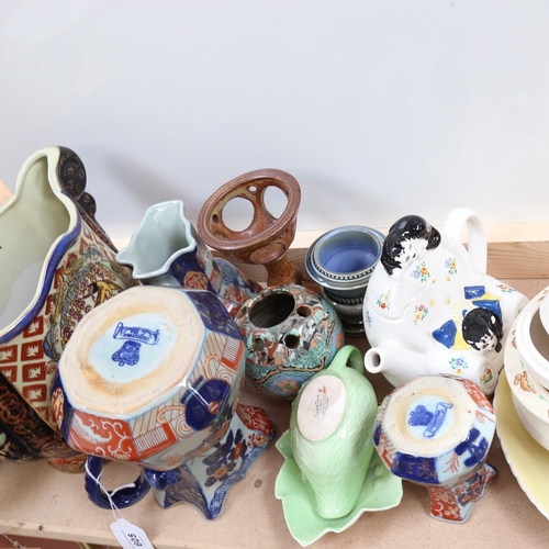 605 - Various ceramics, including Royal Doulton Bunnykins baby dish, Poole Pottery fish dish, Masons Irons... 