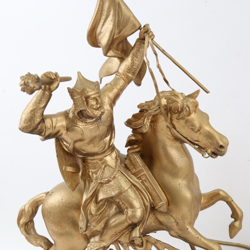 613 - A large gilt-spelter figural table lamp, and another smaller matching sculpture, largest height 50cm... 