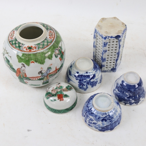 618 - Various Chinese ceramics, including famille verte ginger jar and cover, blue and white tea bowls etc... 