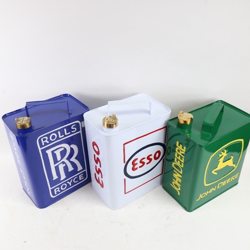 641 - 3 modern painted tin advertising petrol cans, including Rolls Royce, and John Deere (3)