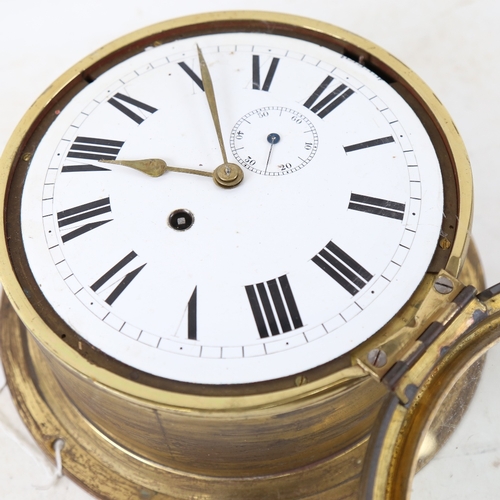 714 - A large 19th century brass ship's bulkhead clock, dial diameter 17cm