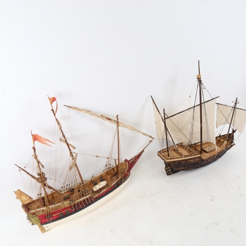 720 - 2 small scale 3-masted ship models, largest hull length 35cm (2)