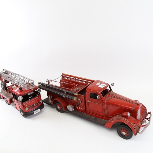 739 - 2 Vintage style fire engine model vehicles, largest length 53cm (2)