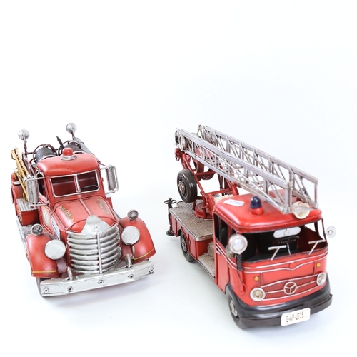 742 - 2 Vintage style fire engine model vehicles, largest length 43cm (2)