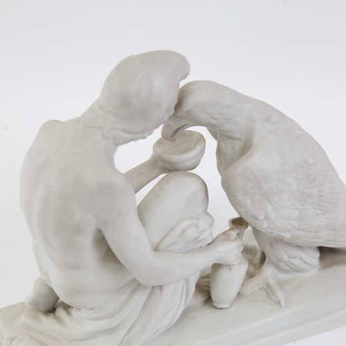 804 - A bisque porcelain sculpture group, Zeus and Ganymede, unsigned, length 18cm