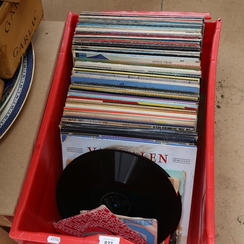 827 - Various Vintage vinyl LPs and records, including Van Halen, Village People, Bon Jovi etc (boxful)