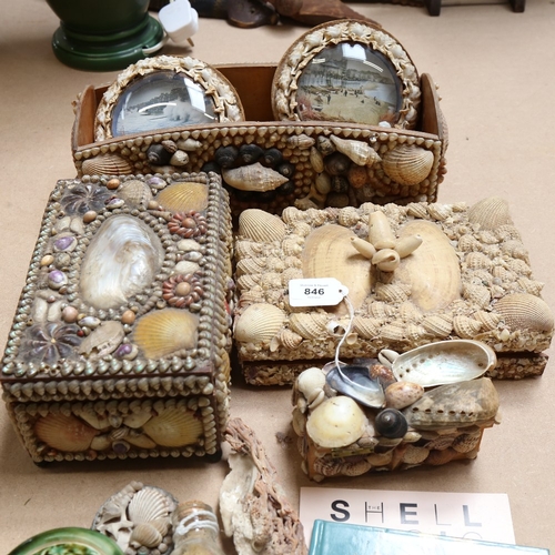 846 - Various shell-mounted boxes, picture frames etc