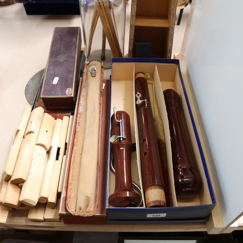 849 - Various musical instruments, including a Bass recorder, Adler recorder, Sutton recorder, Xylophone e... 