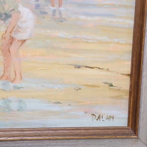 1003 - D Alan, pair of oils on board, beach scenes, framed, overall 33cm x 38cm