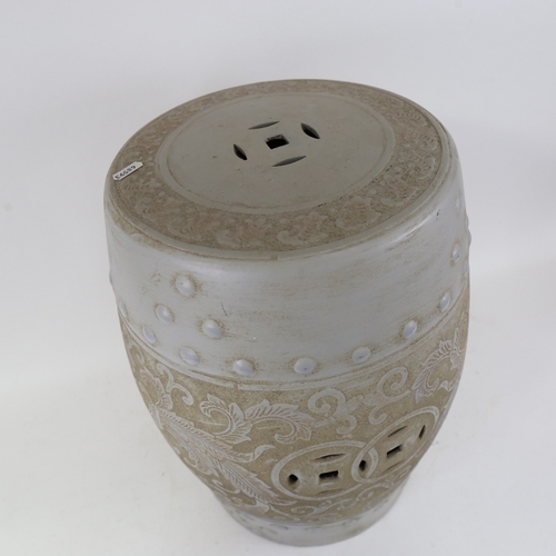 884 - A Chinese grey painted ceramic garden barrel seat, height 45cm