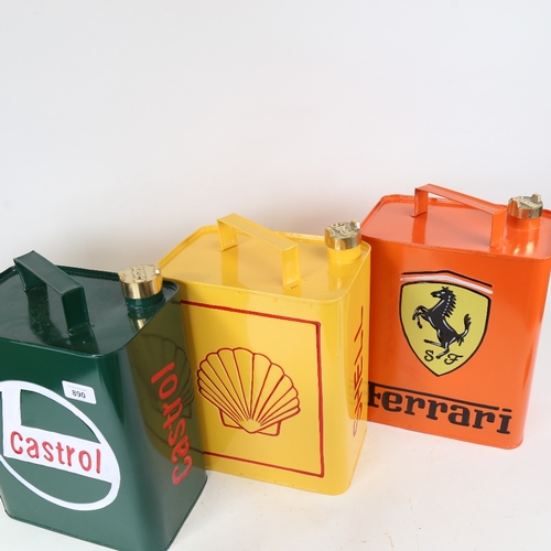 890 - 3 modern painted advertising petrol cans, including Castrol, Shell and Ferrari (3)