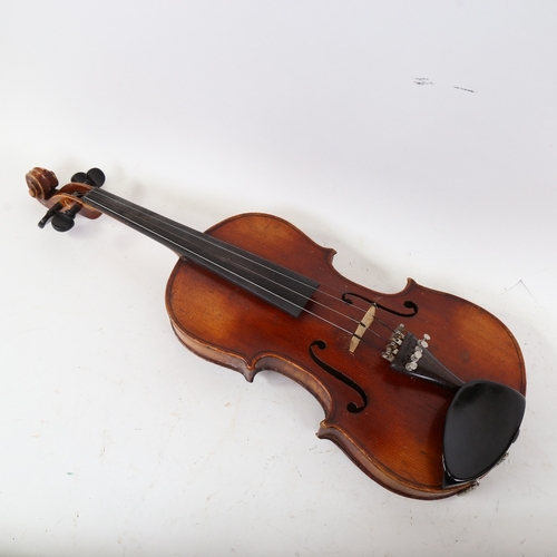 892 - A 20th century half-size violin, with 2 bows, and hardshell carrying case