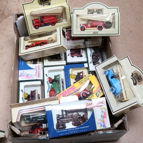 906 - Various Vintage toy vehicles, fire engines and cars, including Days Gone by Lledo etc (boxful)