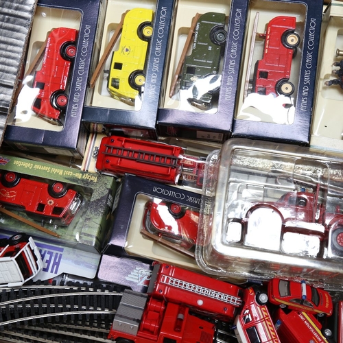 908 - Various Vintage toy fire engines and vehicles, including Corgi Classics, Lledo etc (boxful)