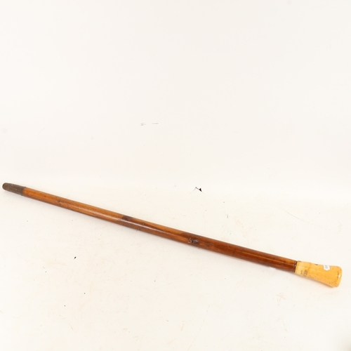 977 - A 19th century thick walking cane with turned ivory knop, knop height 95cm