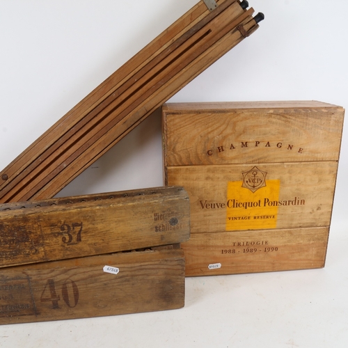 979 - A Vintage folding artist's easel, 2 cigar presses, and an empty Champagne box (4)