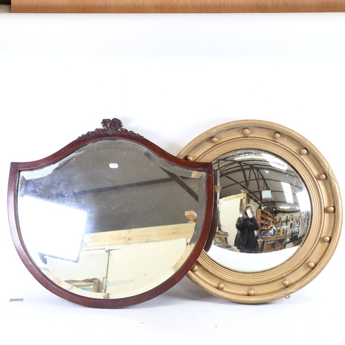 985 - 3 Vintage wall mirrors, including convex and shield-shaped (3)