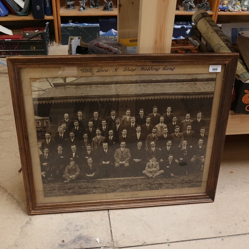 989 - RAILWAY INTEREST - photograph of the GWR Loco K Shop Welding Gang, October 1924, framed, overall fra... 