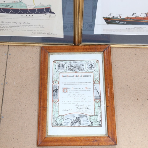 1033 - RNLI School Prize Certificate 1920, and 2 other RNLI prints, framed (3)