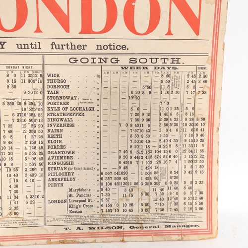 1039 - The Highland Railway, original timetable poster 1905, card backing, overall 100cm x 76cm, unframed