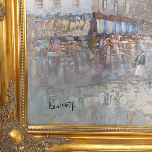 1040 - Claude Burnett, oil on canvas, Parisian street scene, gilt-framed, overall frame dimensions 75cm x 1... 