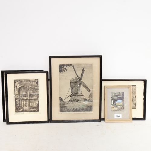 1048 - John Lewis Stant, a group of pencil signed etchings, plus 1 watercolour, various street scenes inclu... 