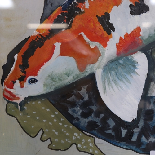 1049 - Clive Fredriksson, oil on board, original figures and koi carp, framed and glazed, overall 82cm x 67... 