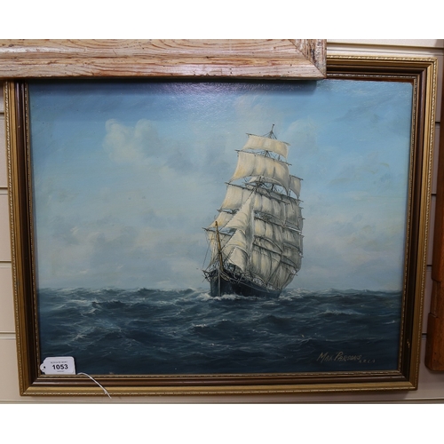 1053 - Max Parsons, oil on board, tall ship at sea, framed, overall 45cm x 56cm