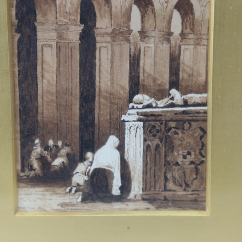 1079 - Attributed to Samuel Prout, set of 3 watercolours, cathedral scenes, unsigned, mounted in common fra... 