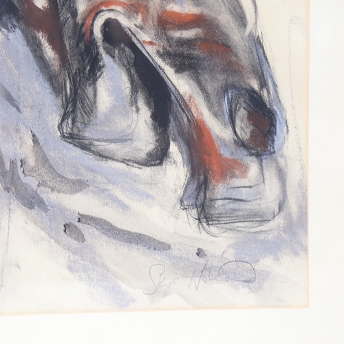 1081 - Skye Holland, watercolour, abstract horse head, signed, 21