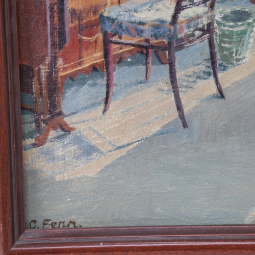 1095 - C Fenn, oil on canvas, interior scene, framed, overall dimensions 51cm x 68cm