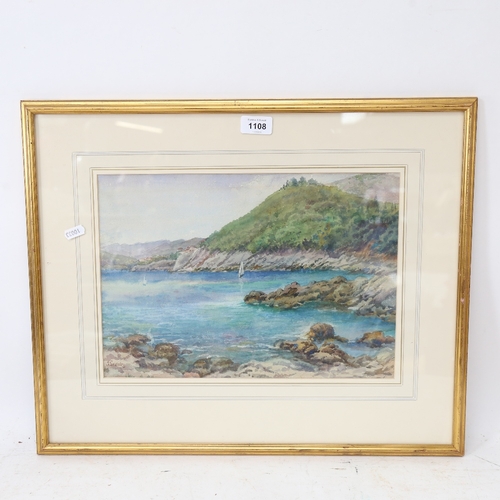 1108 - J Gadsby, watercolour, coastal scene, 25cm x 37cm, framed