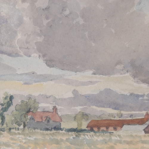 1110 - Mid-20th century watercolour, extensive farm landscape, unsigned, 14