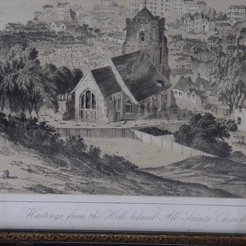 1116 - 19th century lithograph, view over Hastings, image 22cm x 32cm