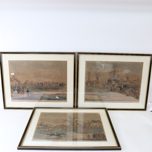 1123 - A set of 3 19th century steeplechase prints, a watercolour, English street scene, and several other ... 