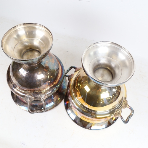 1202 - A large pair of silver plated 2-handled ice buckets, maker's marks R and D, height 26cm