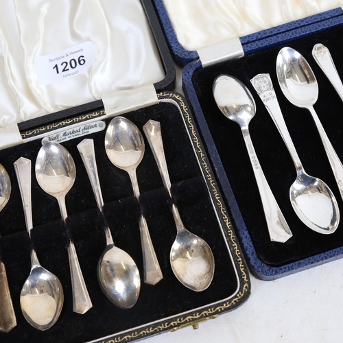 1206 - 2 cased sets of 6 silver teaspoons