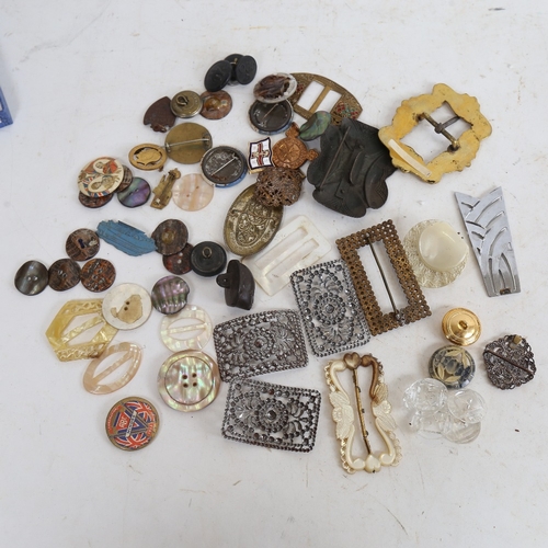 1217 - A group of various Vintage buckles and buttons, including cut-steel and paste