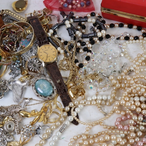 1225 - Various costume jewellery, including silver charm bracelet, marcasite brooches etc