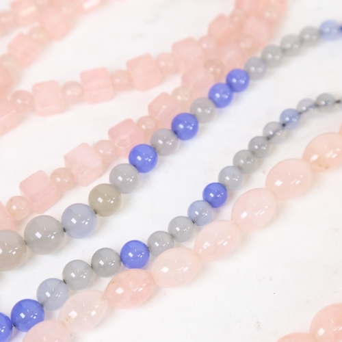 1268 - 2 polished rose quartz bead necklaces, and a similar chalcedony agate necklace (3)