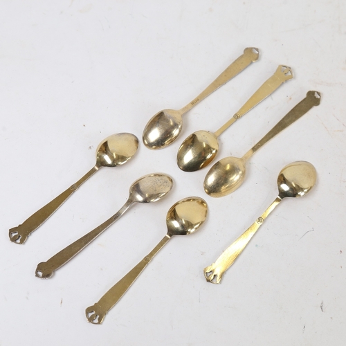 1273 - A set of 7 Scandinavian vermeil sterling silver and harlequin enamel coffee spoons