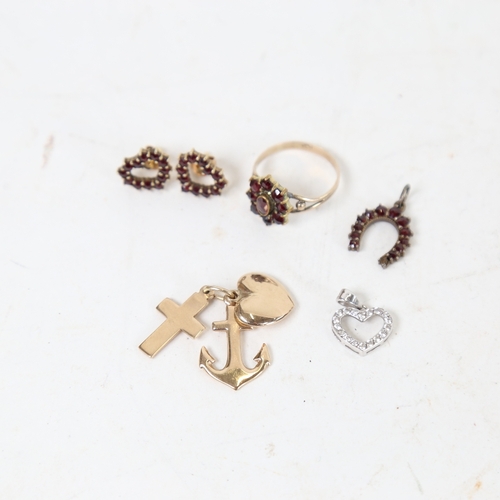 1275 - Various gold and yellow metal jewellery, including 14ct garnet earrings, 8ct white gold heart pendan... 