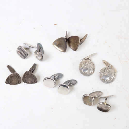 1285 - 6 pairs of mostly Danish silver cufflinks, makers include Bernhard Hertz