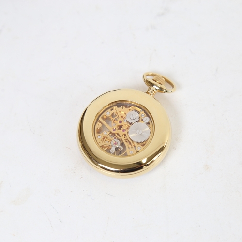 1297 - MOUNT ROYAL - a modern gold plated stainless steel skeleton pocket watch, working order